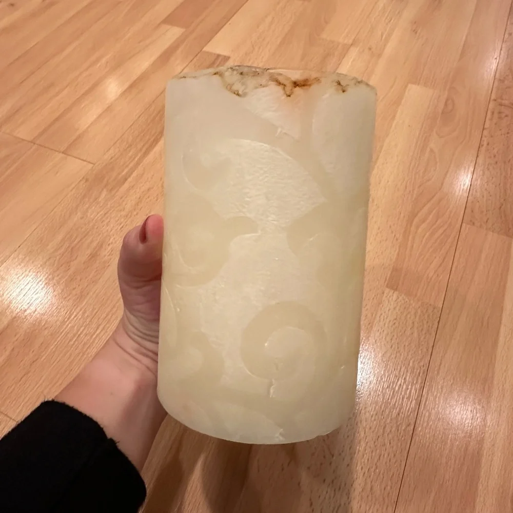 Large white pier one pillar candle